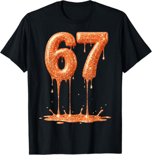Funny Six Seven 6 7 Meme Orange Dripping 6-7 Youth 67 Drip T-Shirt - T-Shirt | Black