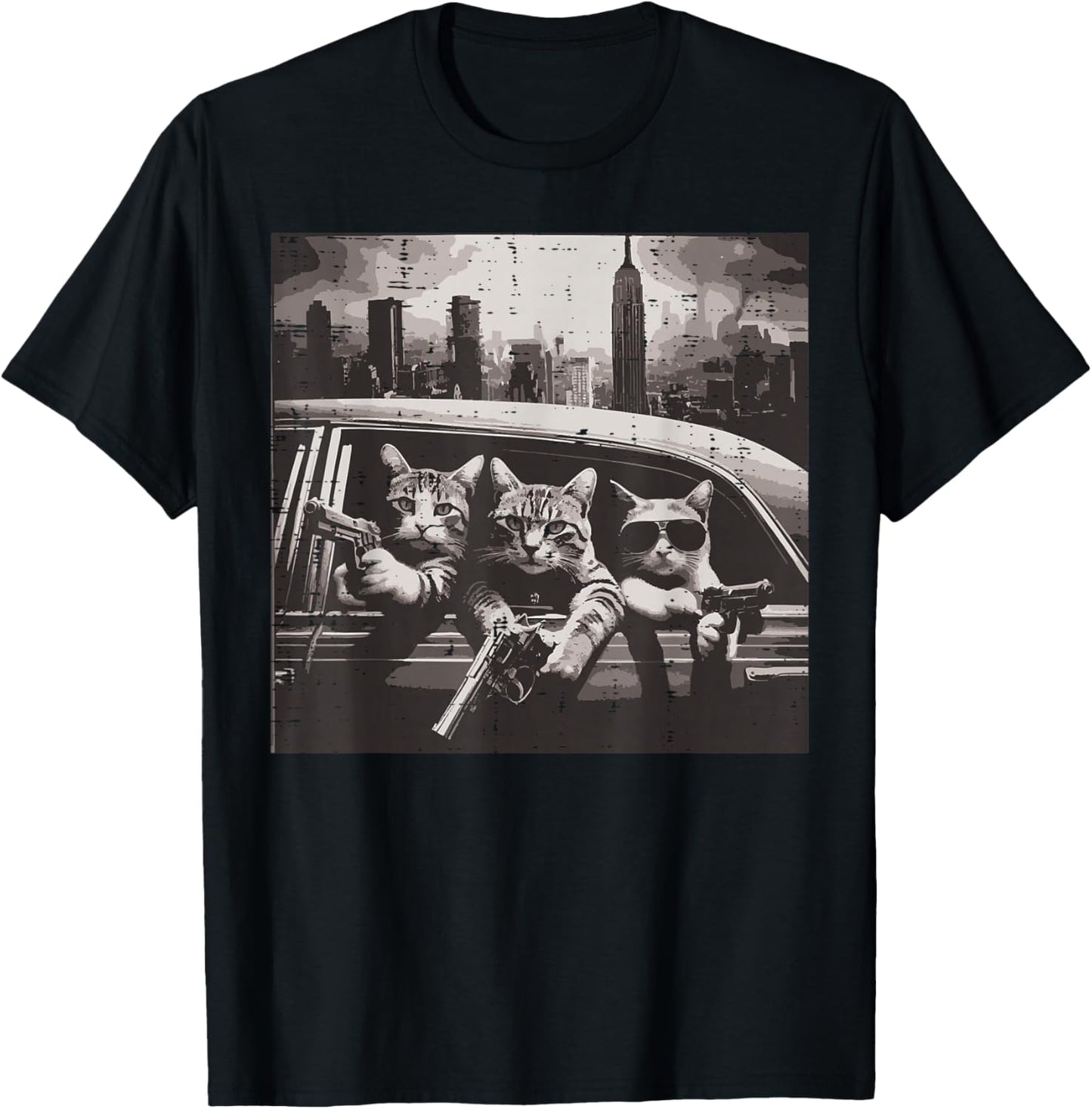 Gangster Cats Car New York Funny Meme Humor Thug Men Women T-Shirt - T-Shirt | Black