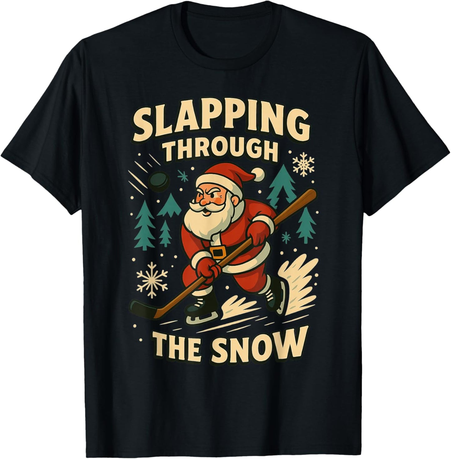 Santa Ice Hockey Funny Christmas Winter Xmas Men Boys Kids T-Shirt - T-Shirt | Black