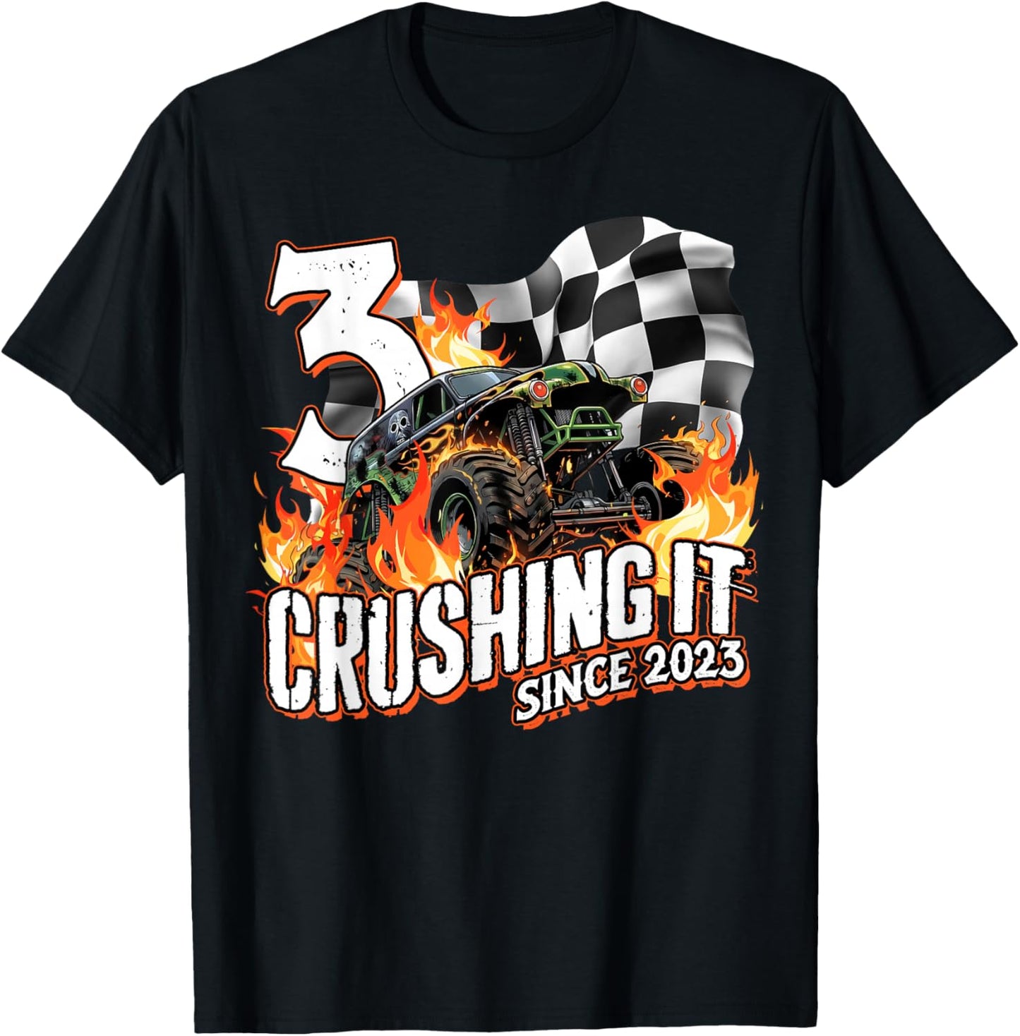Birthday Monster Truck 3 Years Old Boys 3rd Party Born 2023 T-Shirt - T-Shirt | Black