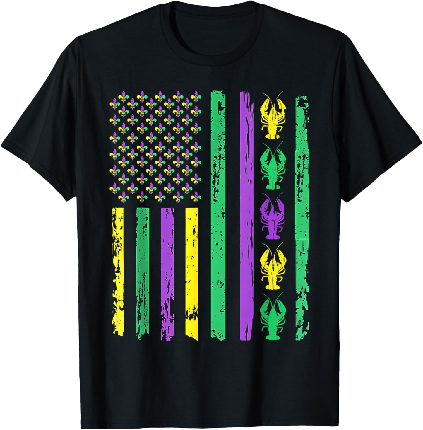 Carnival Mardi Gras USA American Flag Crawfish Parade Outfit T-Shirt - T-Shirt | Black