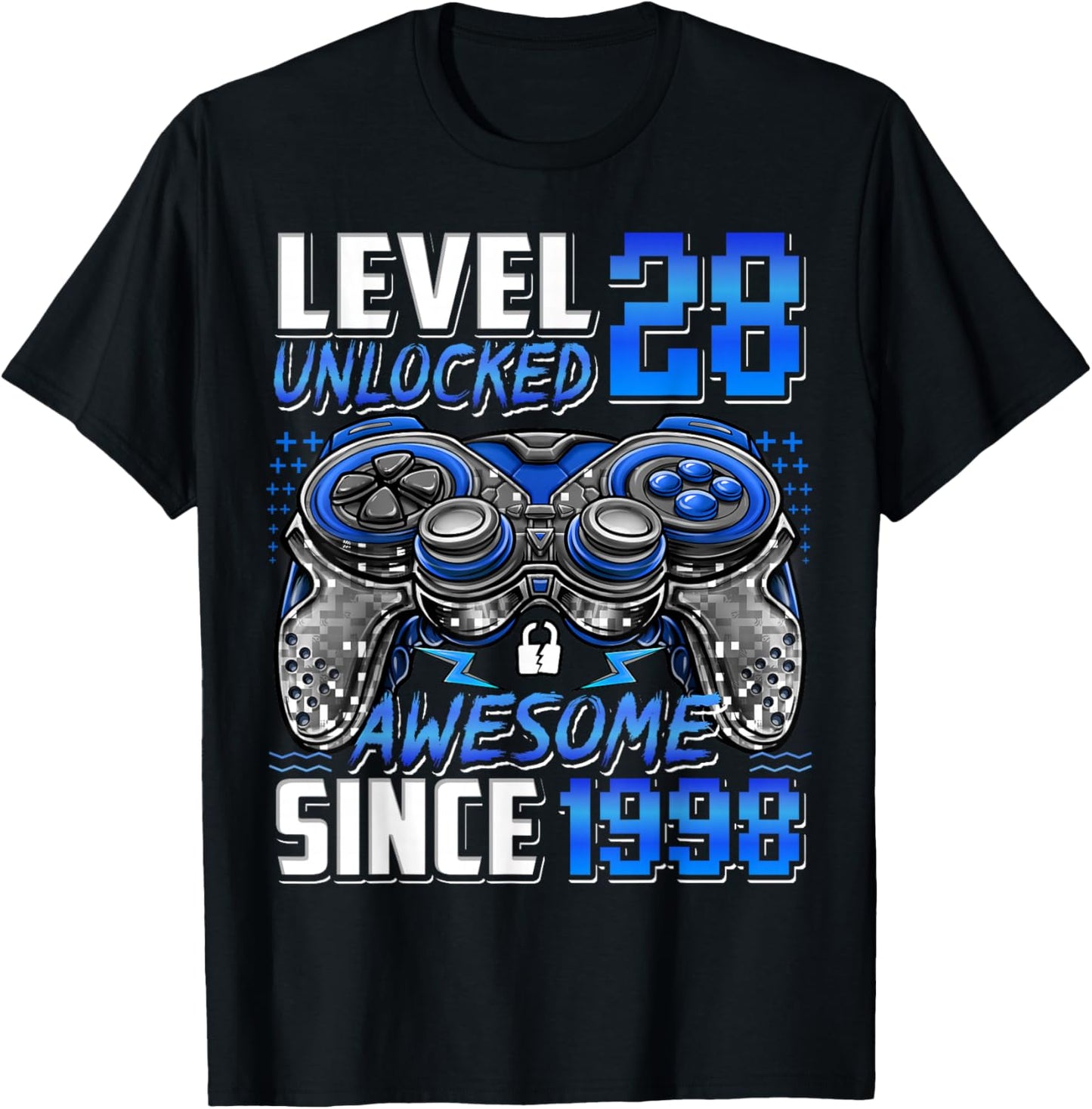 Level 28 Unlocked Awesome Since 1998 28th Birthday Gaming T-Shirt - T-Shirt | Black