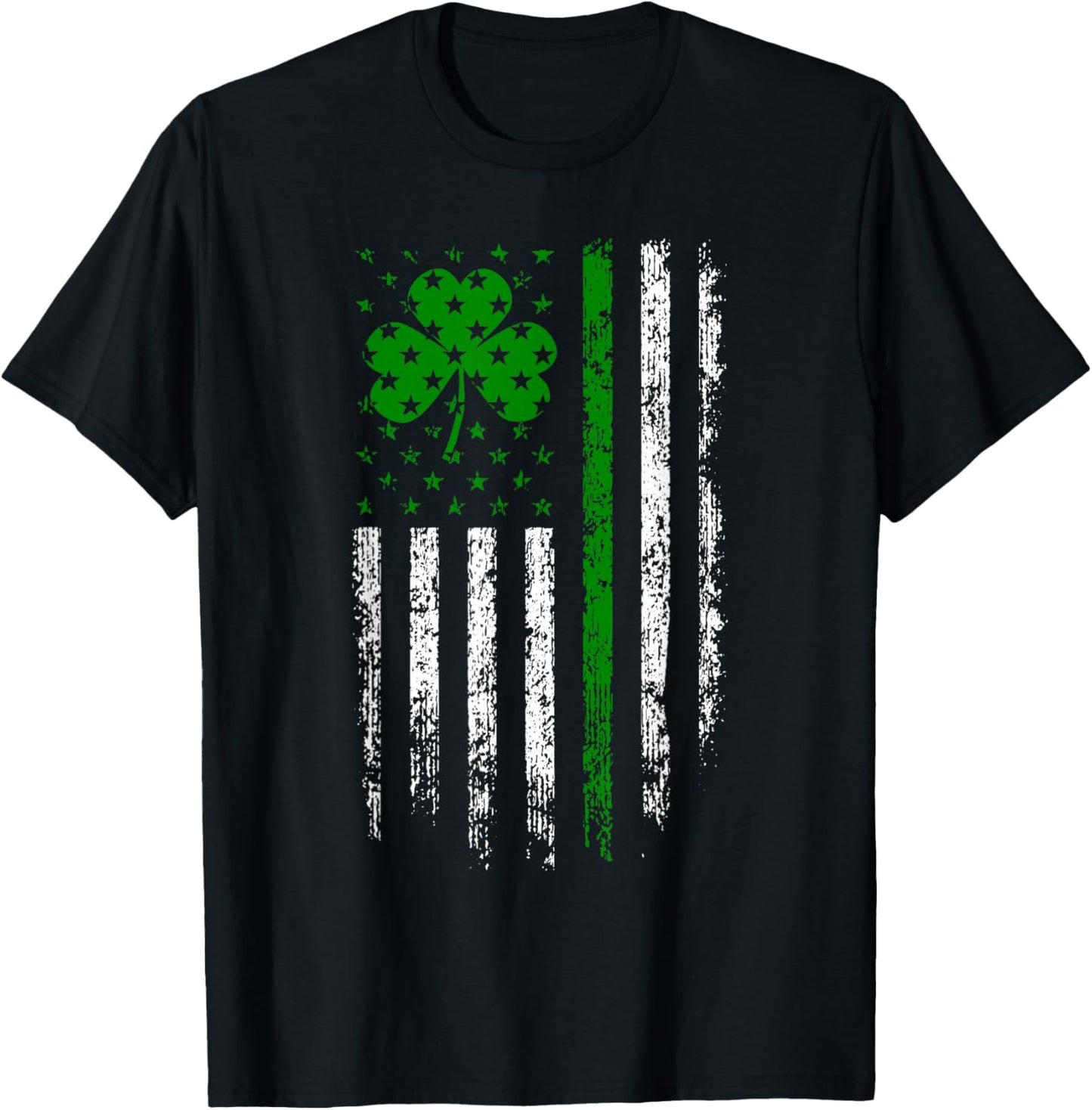 US American Flag with Shamrocks for St Patricks Day Irish T-Shirt - T-Shirt | Black