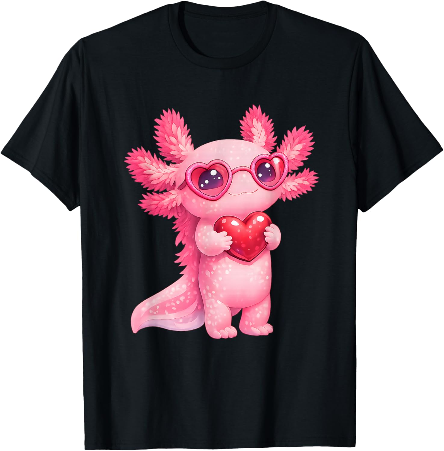 Cute Axolotl Valentines Day Love Funny Kids Gift T-Shirt - T-Shirt | Black