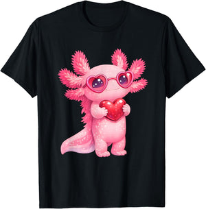 Cute Axolotl Valentines Day Love Funny Kids Gift T-Shirt - T-Shirt | Black