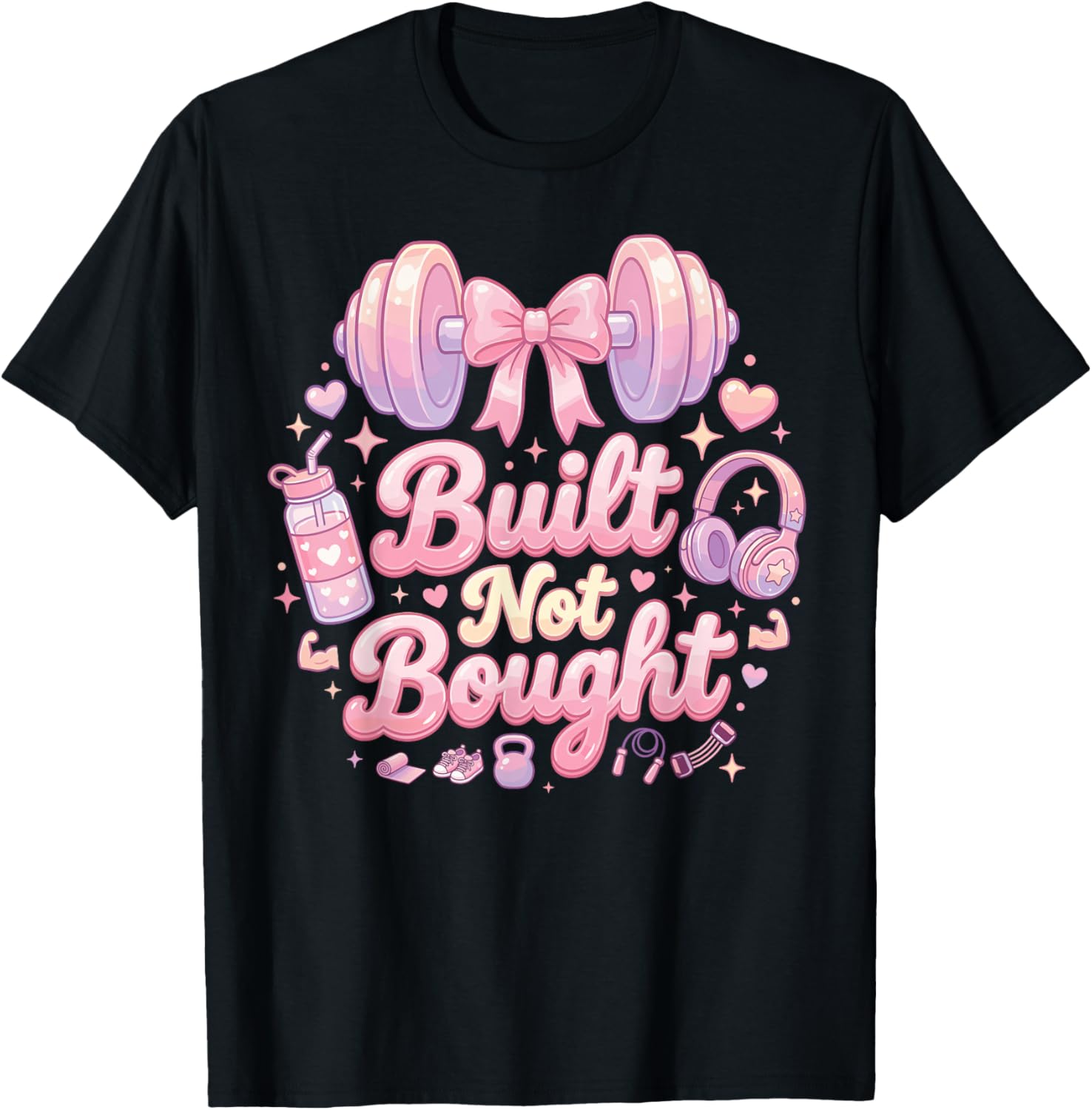 Women's Gym Built Not Bought Workout Training Weightlifting T-Shirt - T-Shirt | Black
