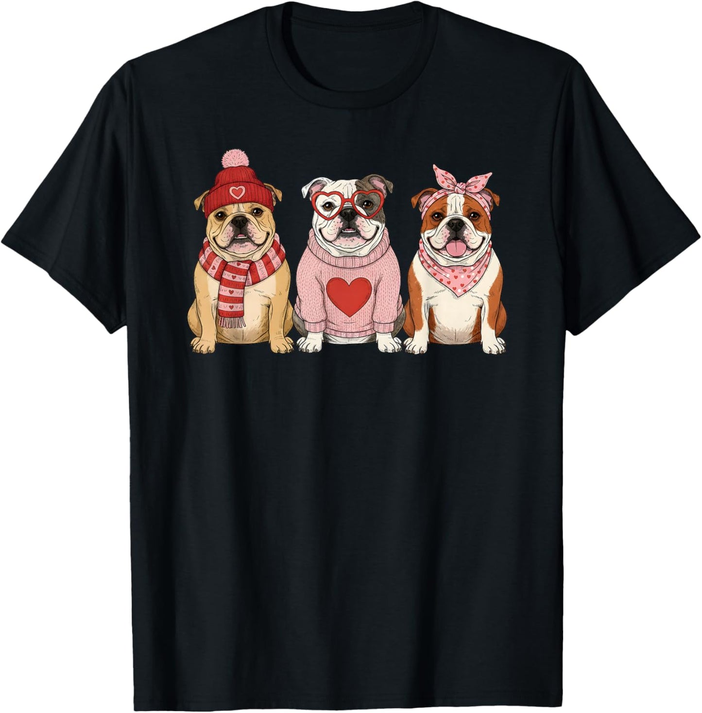 Cute English Bulldog Valentine Dog T-Shirt - T-Shirt | Black
