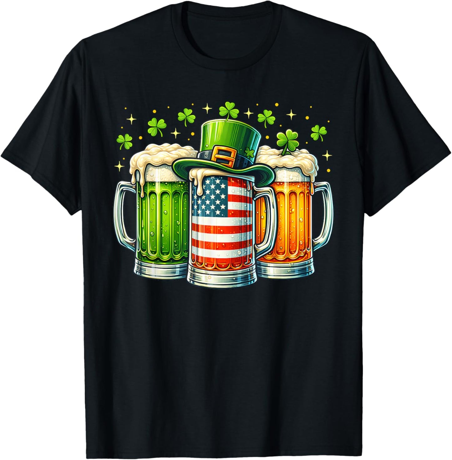 Irish Beer Ireland USA Flag St Patricks Day Party Men Women T-Shirt - T-Shirt | Black