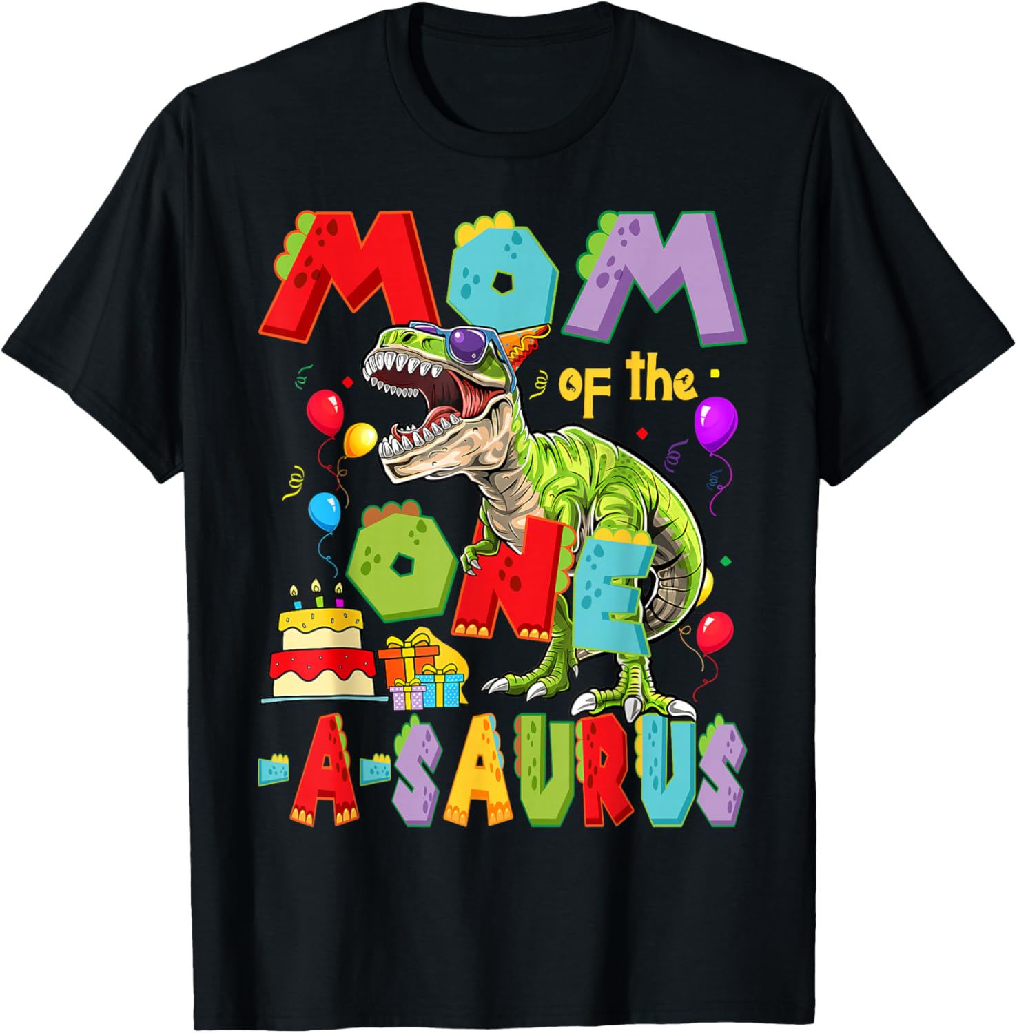 Mom of The One-A-Saurus 1st Birthday Boy Dinosaur Lover T-Shirt - T-Shirt | Black