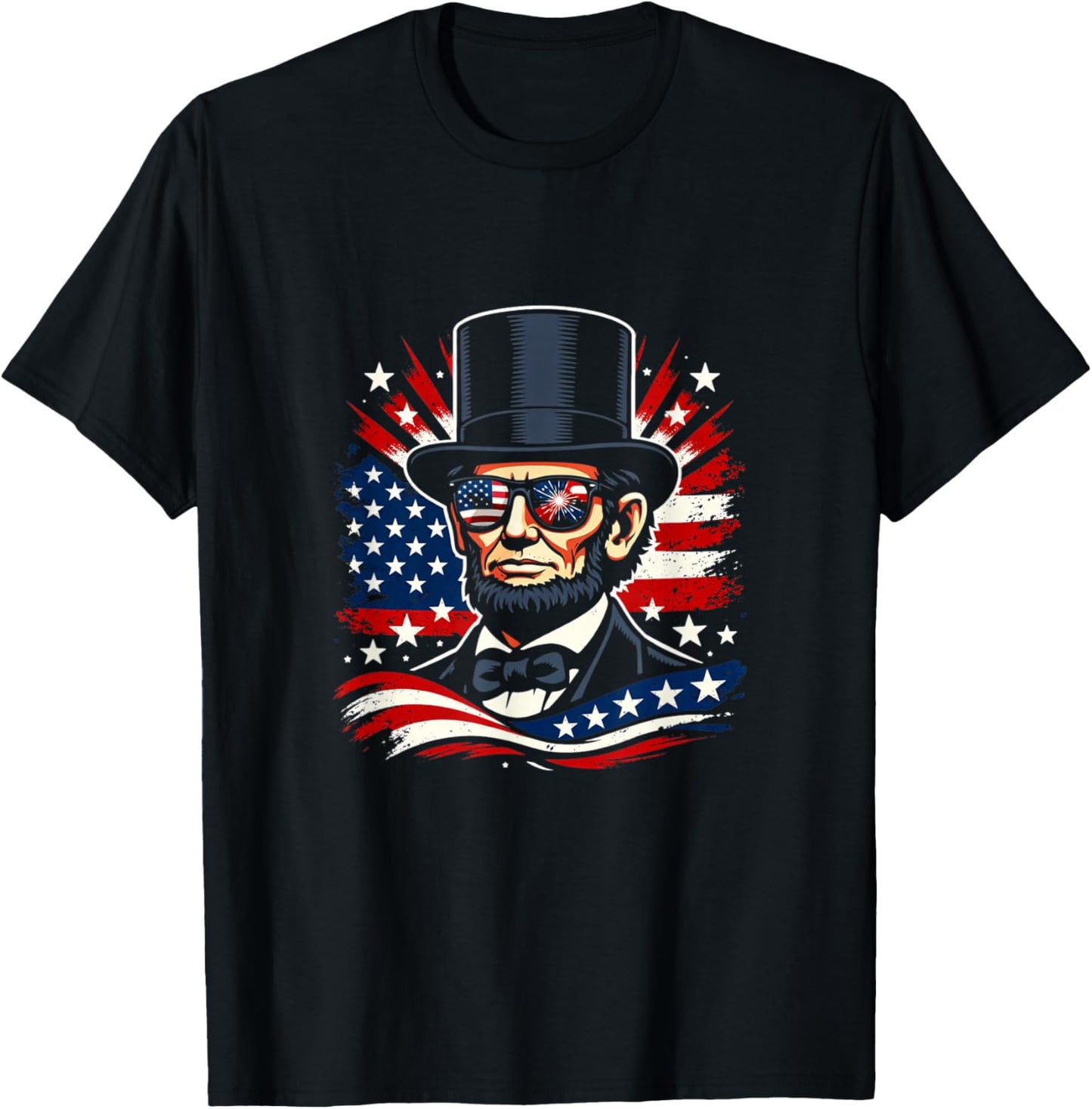 Abraham Lincoln Flag Sunglasses Patriotic Fireworks USA T-Shirt - T-Shirt | Black