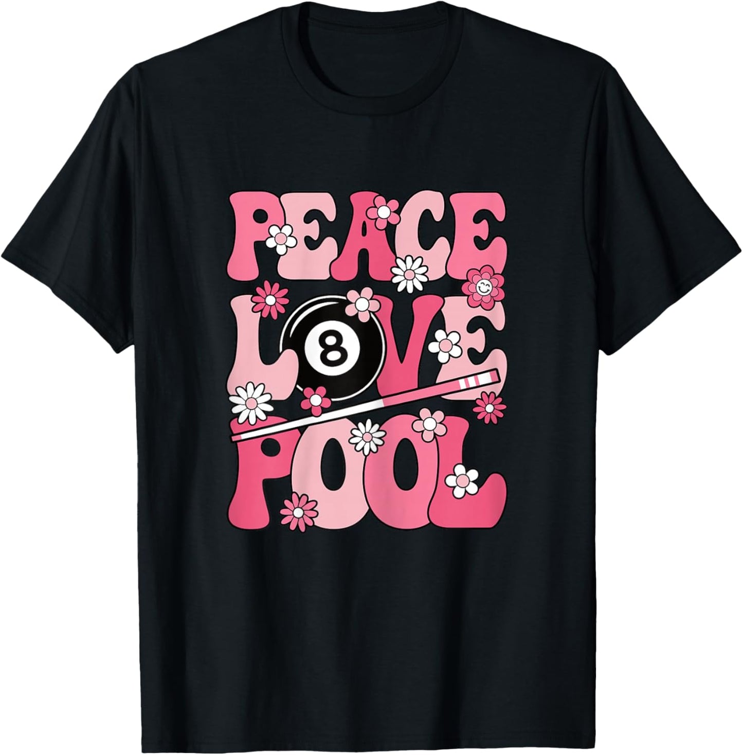 Peace Love Pool 8 Ball Billiard Player Women Girls Kids T-Shirt - T-Shirt | Black