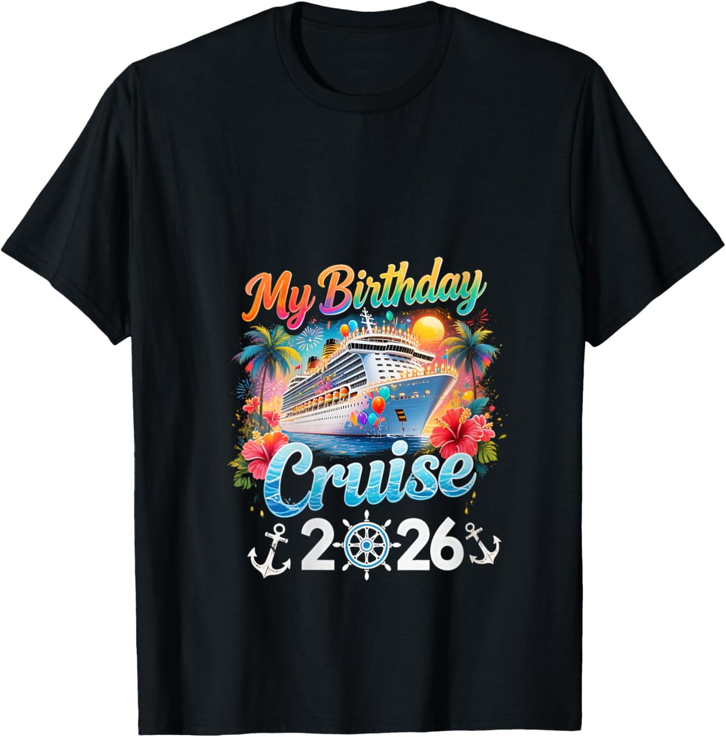 Women's My Birthday Cruise 2026 Party Cruise Birthday Vacation V-Neck T-Shirt - T-Shirt | Black