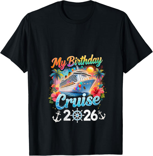 Women's My Birthday Cruise 2026 Party Cruise Birthday Vacation V-Neck T-Shirt - T-Shirt | Black