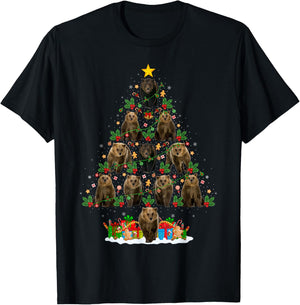 Bear Christmas Tree Lights Santa Bear Animal Lover Xmas T-Shirt - T-Shirt | Black
