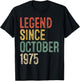 Legend October 1975 50th Birthday Men Women 50 Year Old T-Shirt - T-Shirt | Black