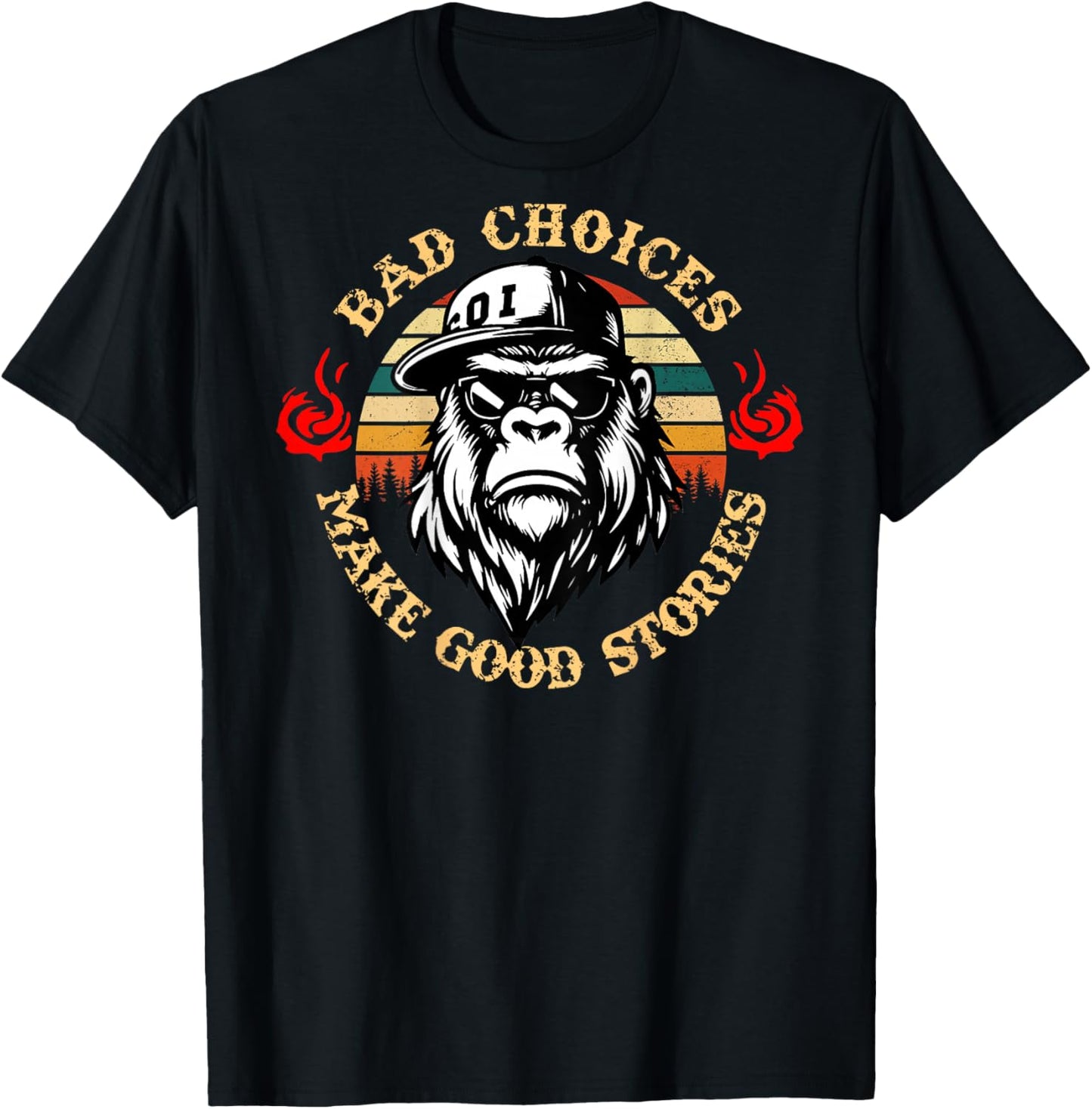 Bad Choices Make Good Stories Funny Monkey (On Back) T-Shirt - T-Shirt | Black