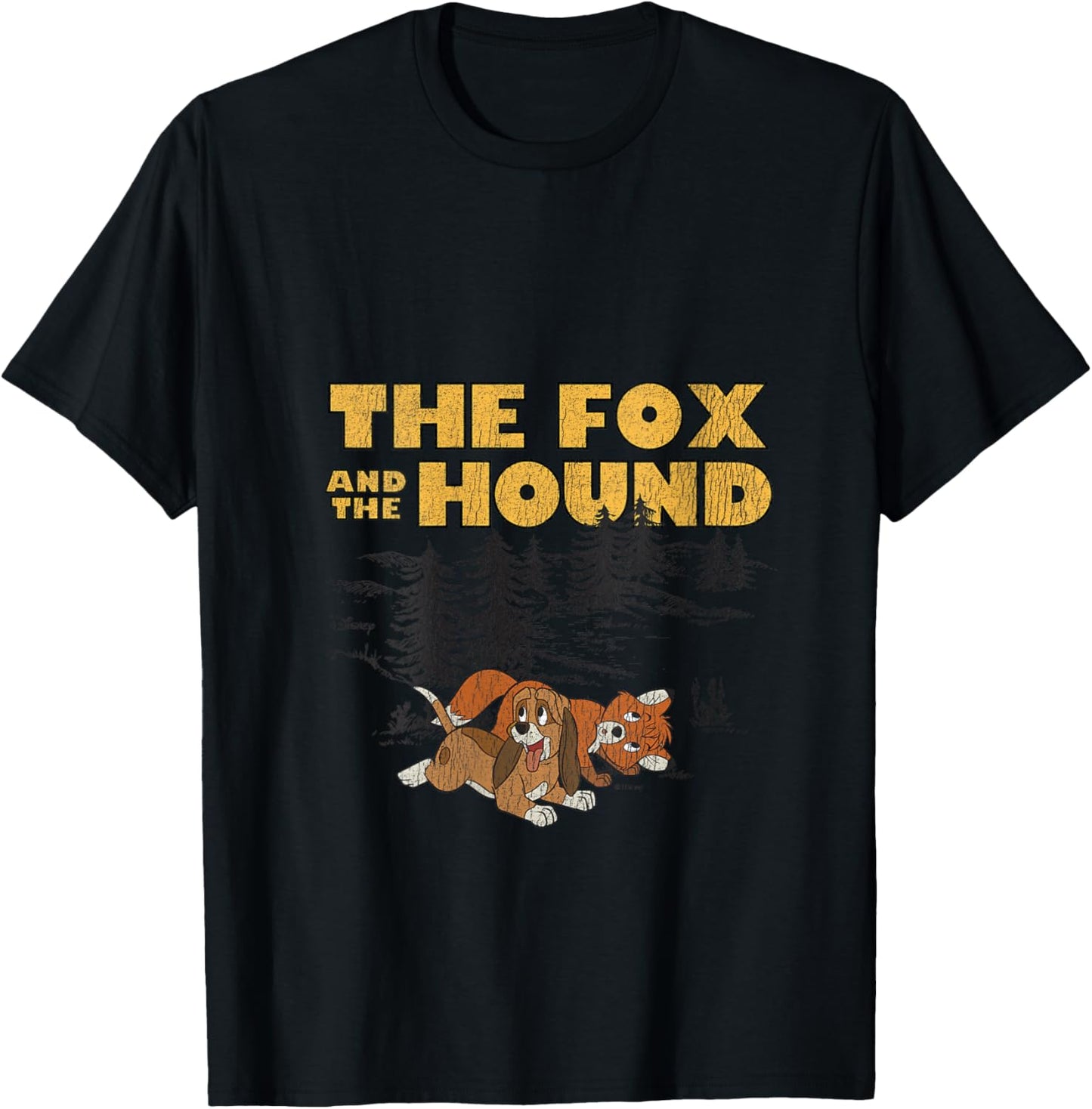 Women's Disney The Fox and The Hound Forest Distressed Vintage V-Neck T-Shirt - T-Shirt | Black