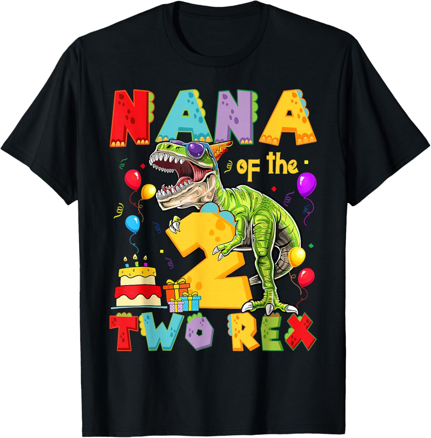 Nana of The Two Rex 2nd Birthday Boy Dinosaur T-Rex T-Shirt - T-Shirt | Black