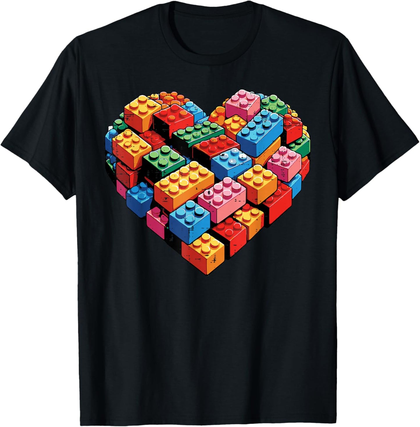 Valentines Day Heart Building Blocks Bricks Boys Kid Toddler T-Shirt - T-Shirt | Black