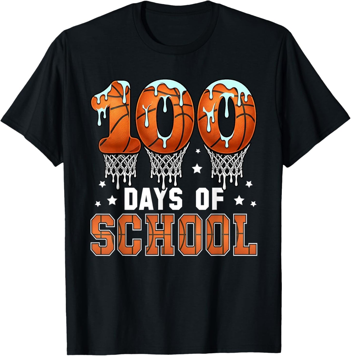 100 Days of School Basketball Drip 100th Day of School Boys T-Shirt - T-Shirt | Black