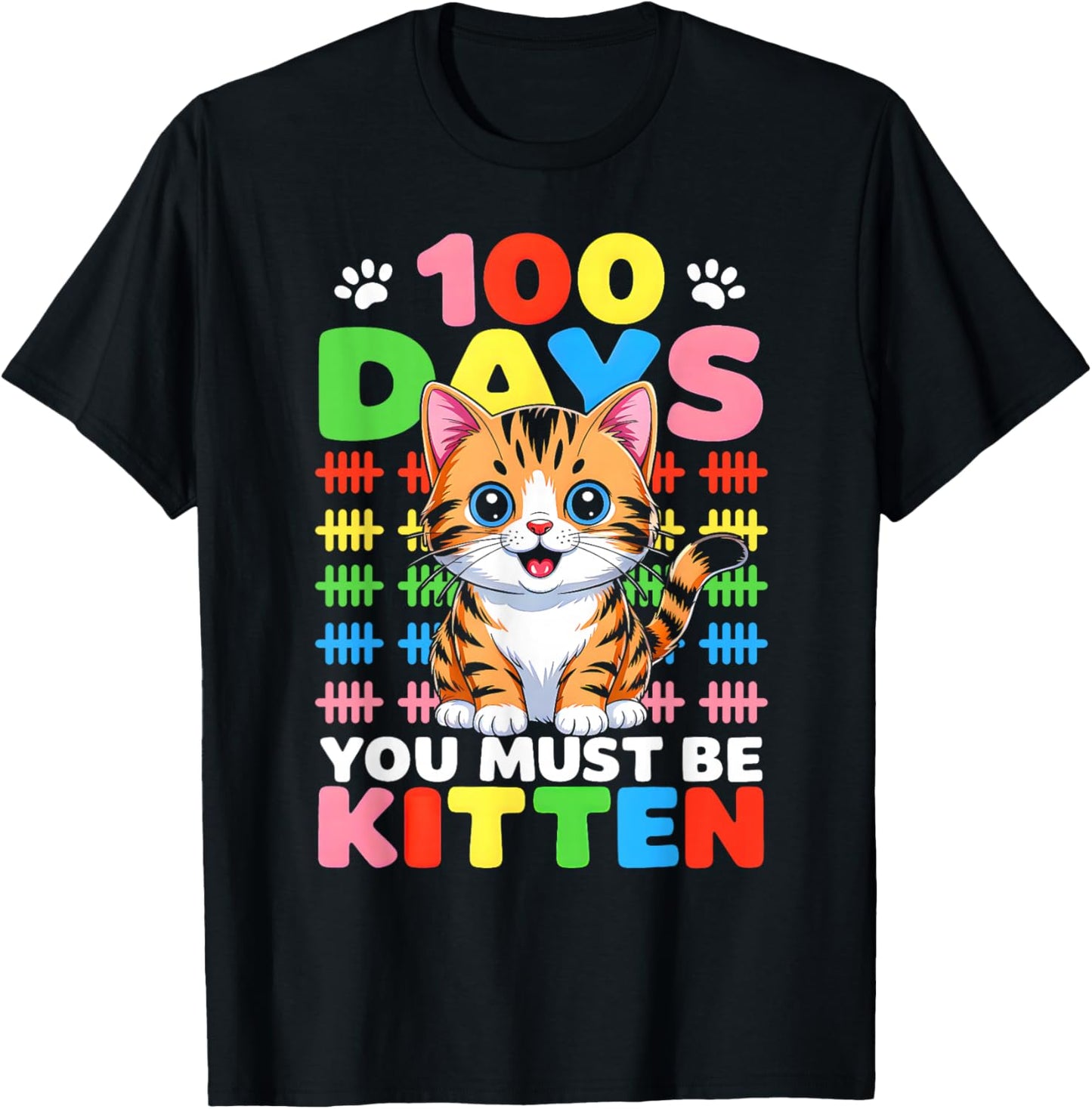 Cute Cat 100 Days of School Girls Kids 100th Day of School T-Shirt - T-Shirt | Black