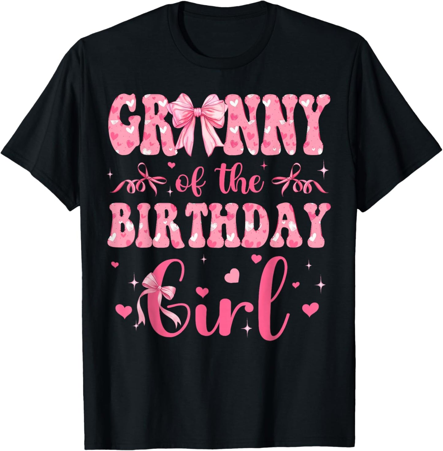 Granny of The Birthday Girl Matching Pink Coquette Bow T-Shirt - T-Shirt | Black