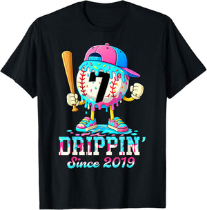 Baseball 7 Years Old Since 2019 Ice Cream 7th Birthday Boys T-Shirt - T-Shirt | Black
