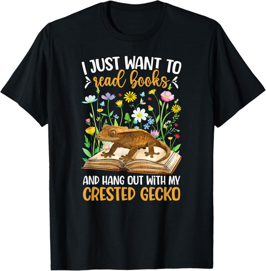 Books and Crested Gecko Owner Crestie Lover T-Shirt - T-Shirt | Black