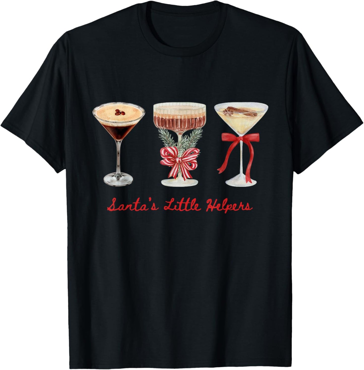 Funny Vintage Santa's Little Helper Martini Merry Christmas T-Shirt - T-Shirt | Black