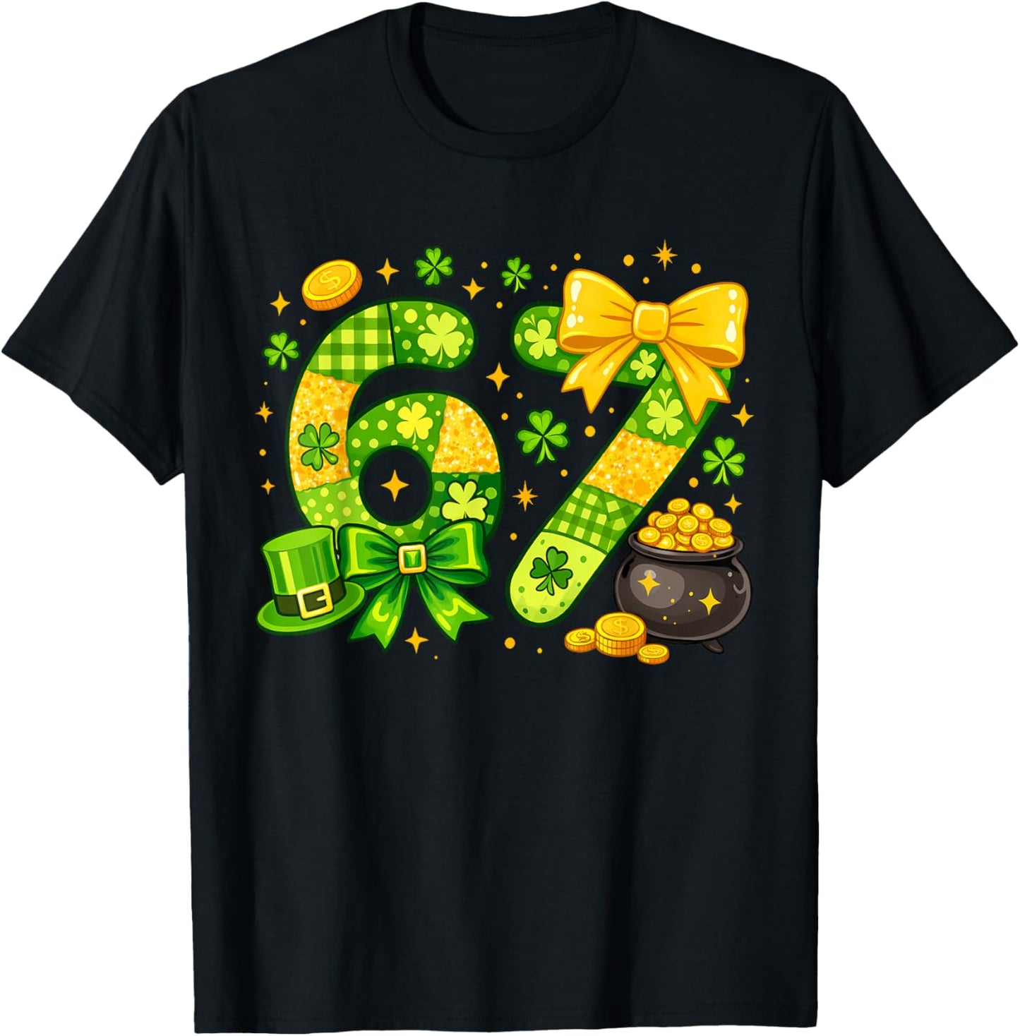 Funny Six Seven 67 Meme St Paddy's Kid Girl St Patrick's Day T-Shirt - T-Shirt | Black