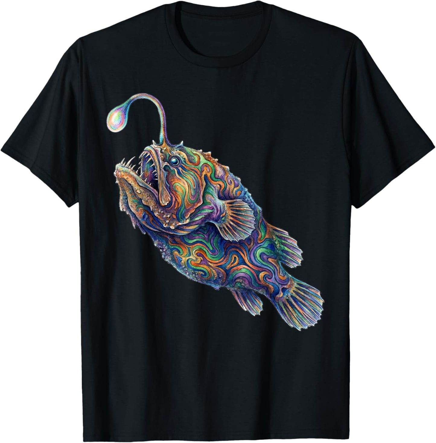 Anglerfish Abstract Ocean Art Marine Life Colorful T-Shirt - T-Shirt | Black