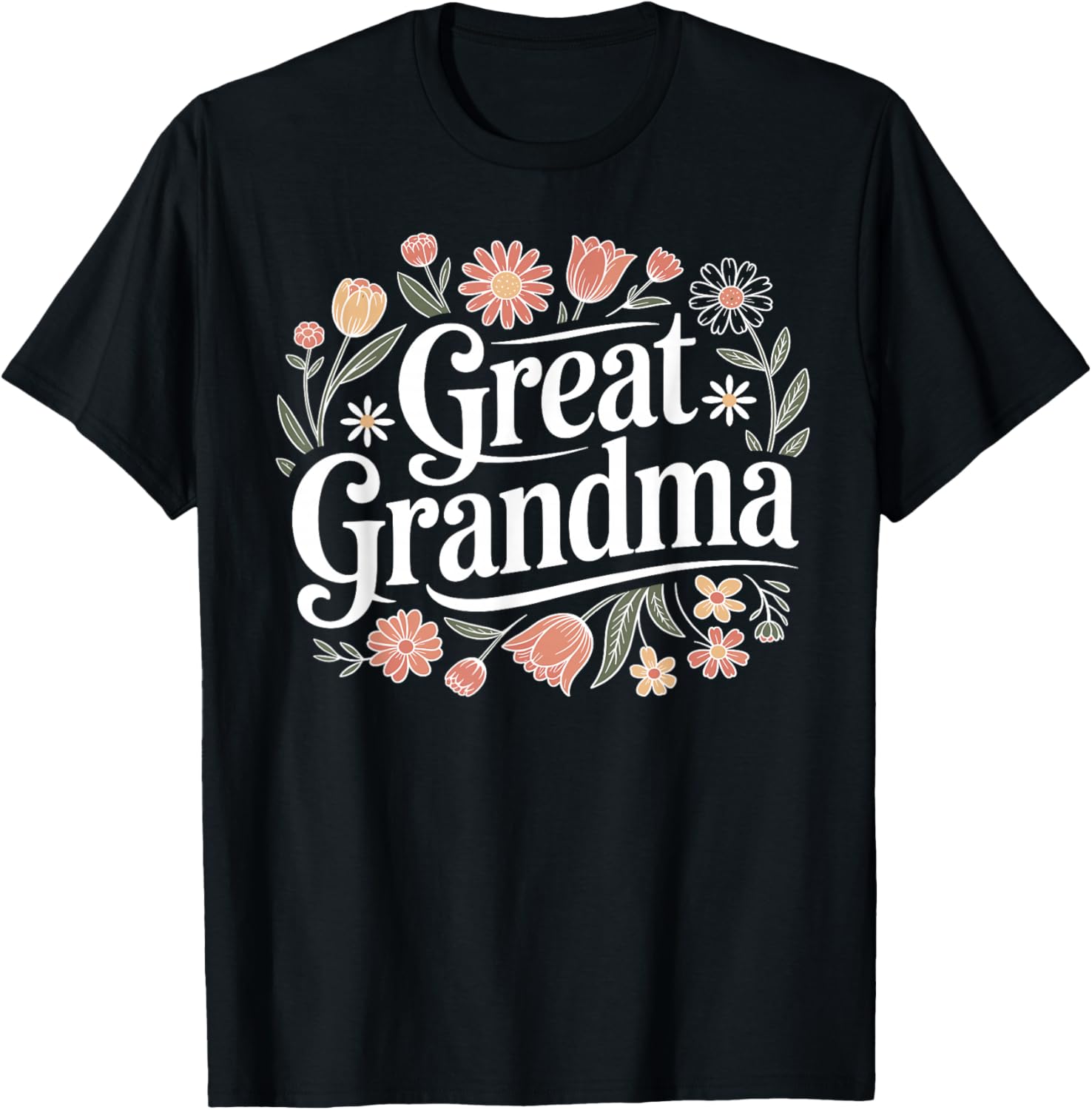 Wildflowers Great Grandma Floral Mother's Day Great Grandma T-Shirt - T-Shirt | Black