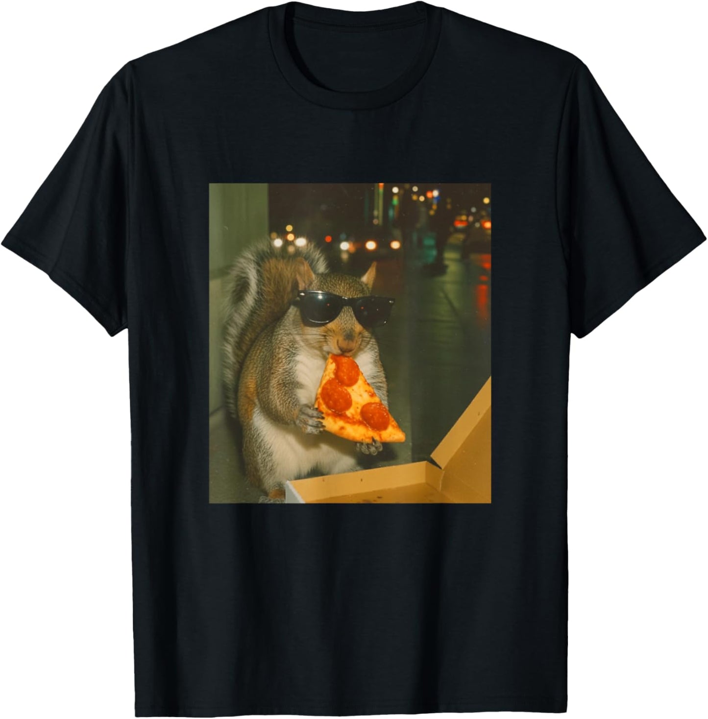 Funny Squirrel Chipmonk Eating Pizza Animal Meme Retro T-Shirt - T-Shirt | Black