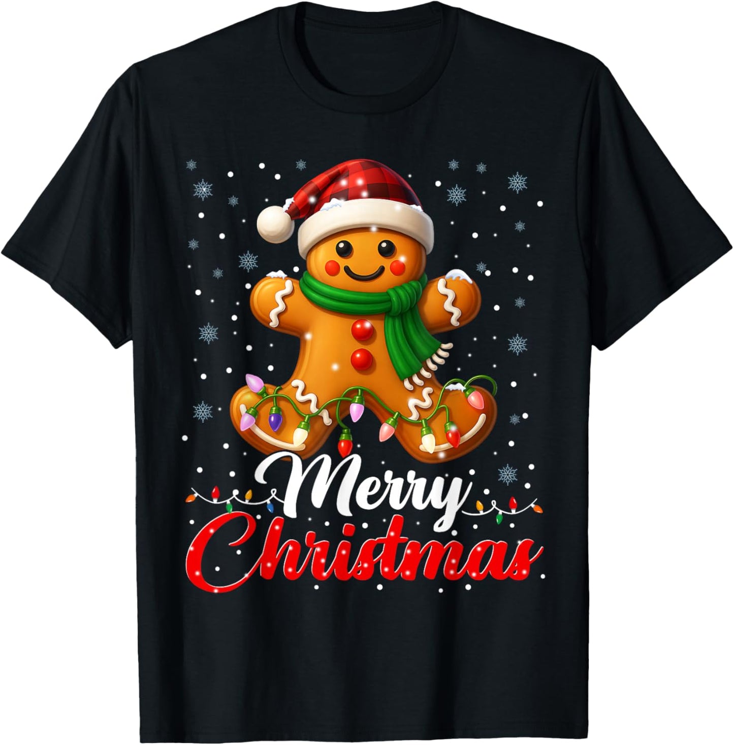 Merry Christmas Gingerbread Xmas Lights Matching Family Kids T-Shirt - T-Shirt | Black