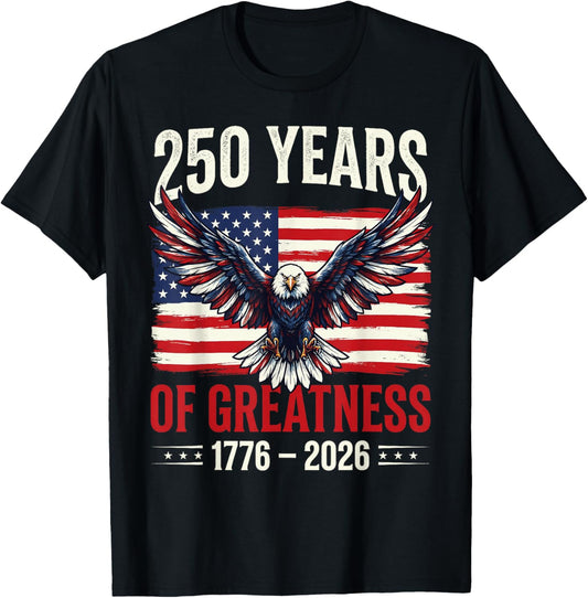 Flag Vintage 250 Years American 1776 2026 250th USA Birthday T-Shirt - T-Shirt | Black