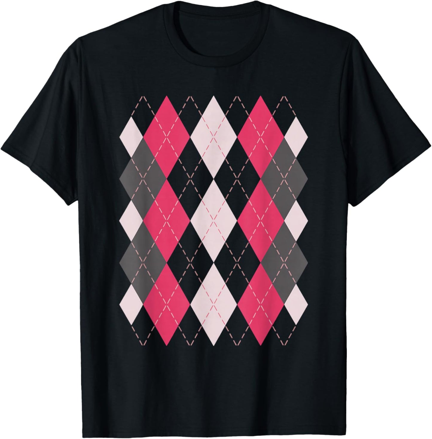 Preppy Plaid Argyle Stylish & Fun Faux Sweater Design T-Shirt - T-Shirt | Black