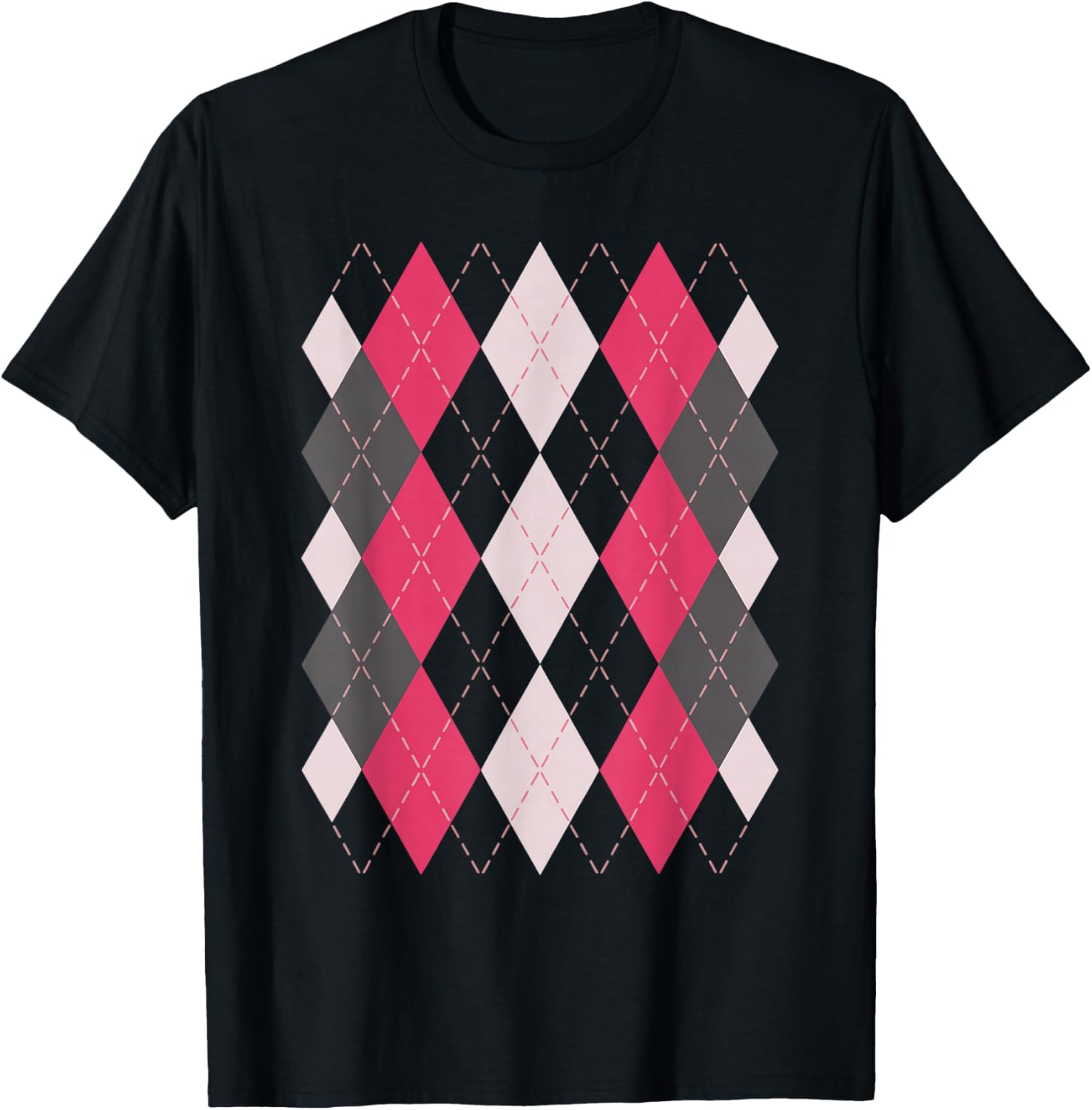 Preppy Plaid Argyle Stylish & Fun Faux Sweater Design T-Shirt - T-Shirt | Black