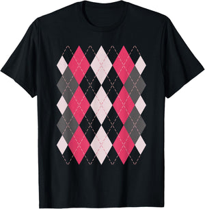 Preppy Plaid Argyle Stylish & Fun Faux Sweater Design T-Shirt - T-Shirt | Black