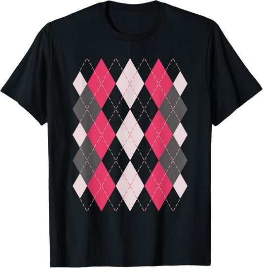 Preppy Plaid Argyle Stylish & Fun Faux Sweater Design T-Shirt - T-Shirt | Black