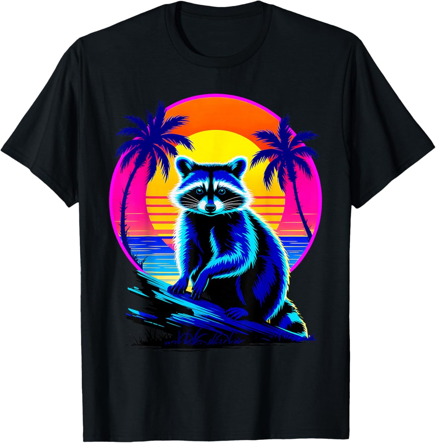 Vintage Retrowave Synthwave 80s Raccoon T-Shirt - T-Shirt | Black