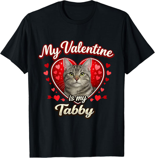 Gray Tabby Cat Valentine Hearts Feline Love Gift T-Shirt - T-Shirt | Black