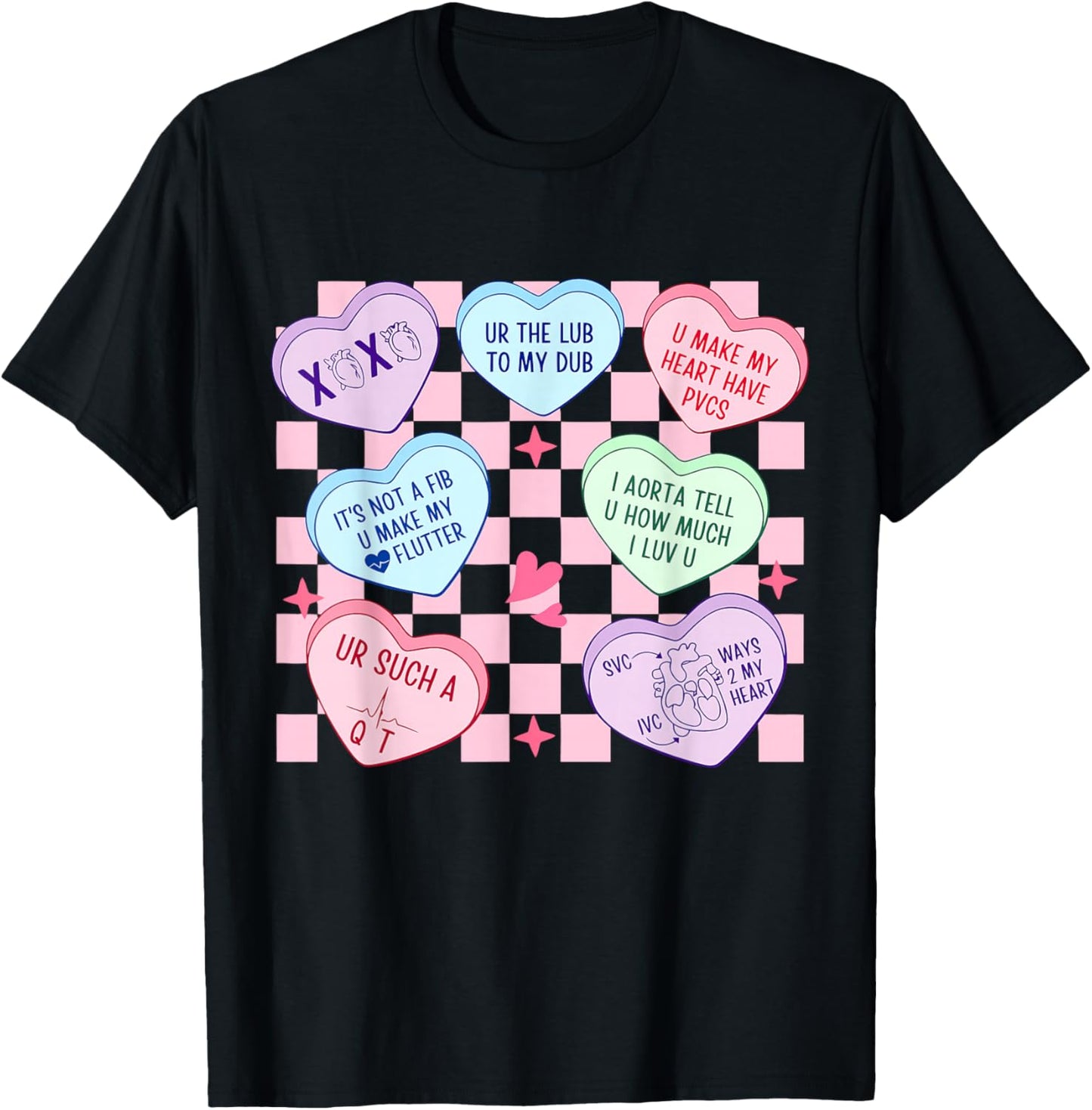 Cardiac Nurse Valentine’s Day Cardiologist Heart CVICU Nurse T-Shirt - T-Shirt | Black