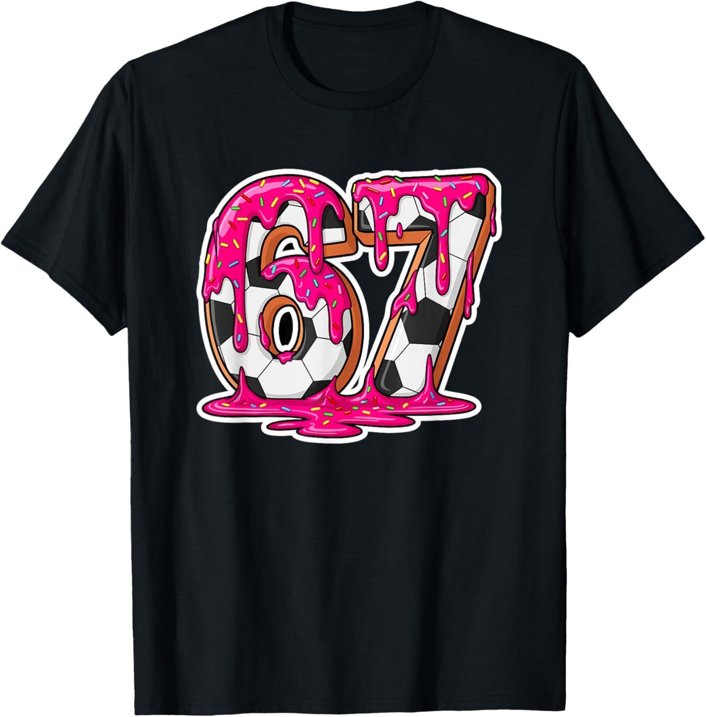 67 Soccer Ice Cream Drip Brain Rot Meme T-Shirt - T-Shirt | Black