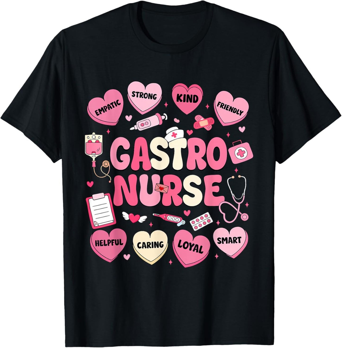 GI Nurse Valentine's Hearts Candy Gastroenterology Endo Tech T-Shirt - T-Shirt | Black
