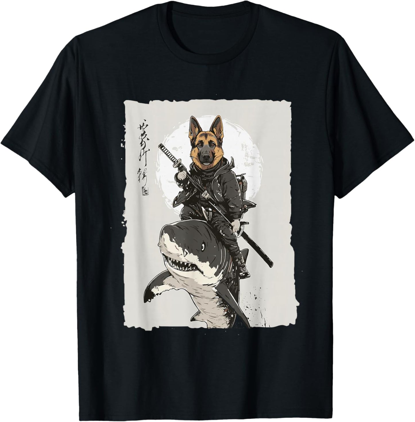 Samurai German Shepherd Dog Lover Vintage Graphic T-Shirt - T-Shirt | Black