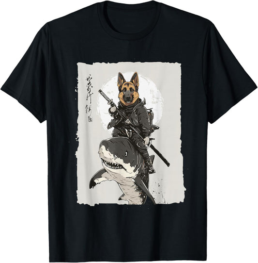 Samurai German Shepherd Dog Lover Vintage Graphic T-Shirt - T-Shirt | Black