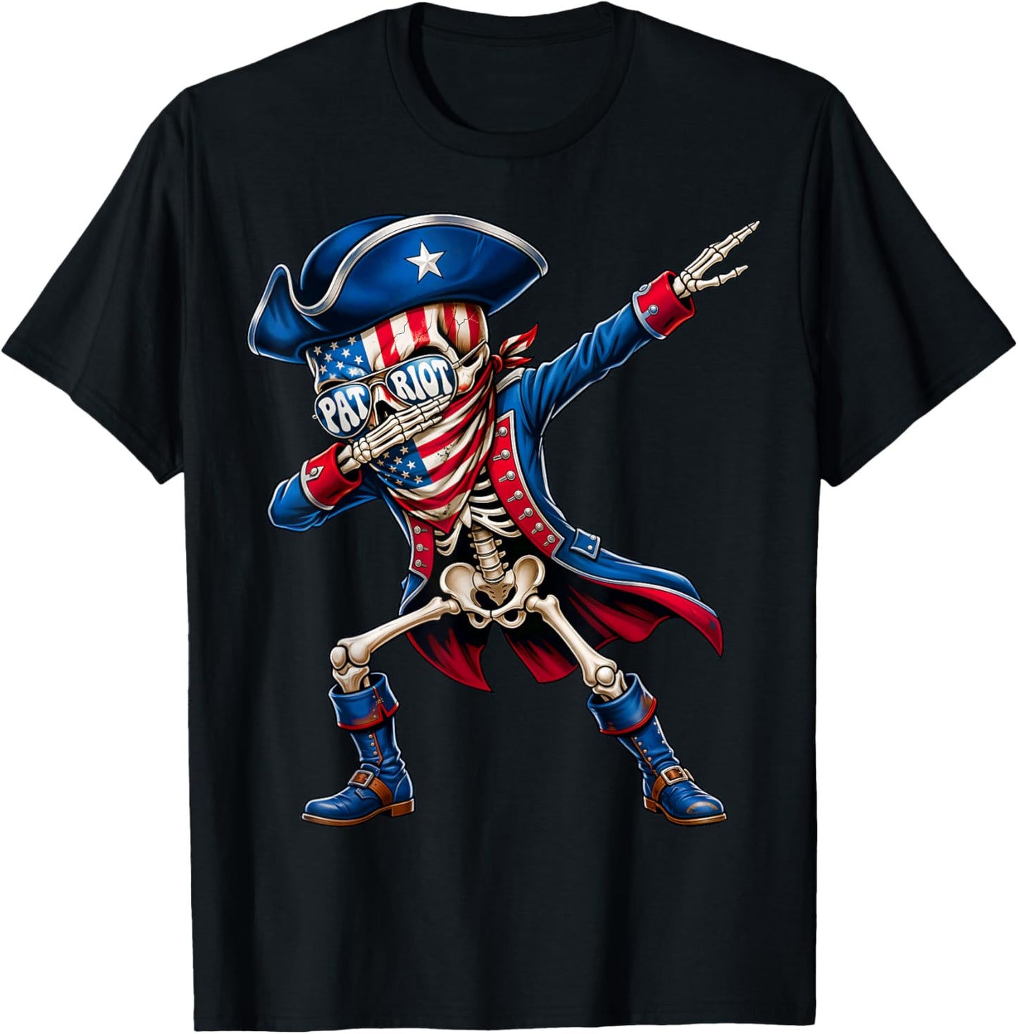 Patriotic Skeleton Dabbing American Flag USA Men Women Kids T-Shirt - T-Shirt | Black