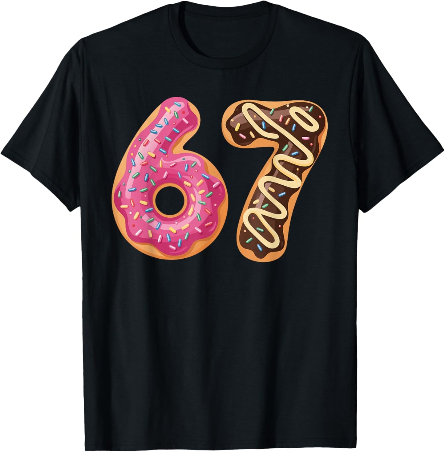 67 Six Seven Donut Meme Funny Sweet Sprinkles T-Shirt - T-Shirt | Black