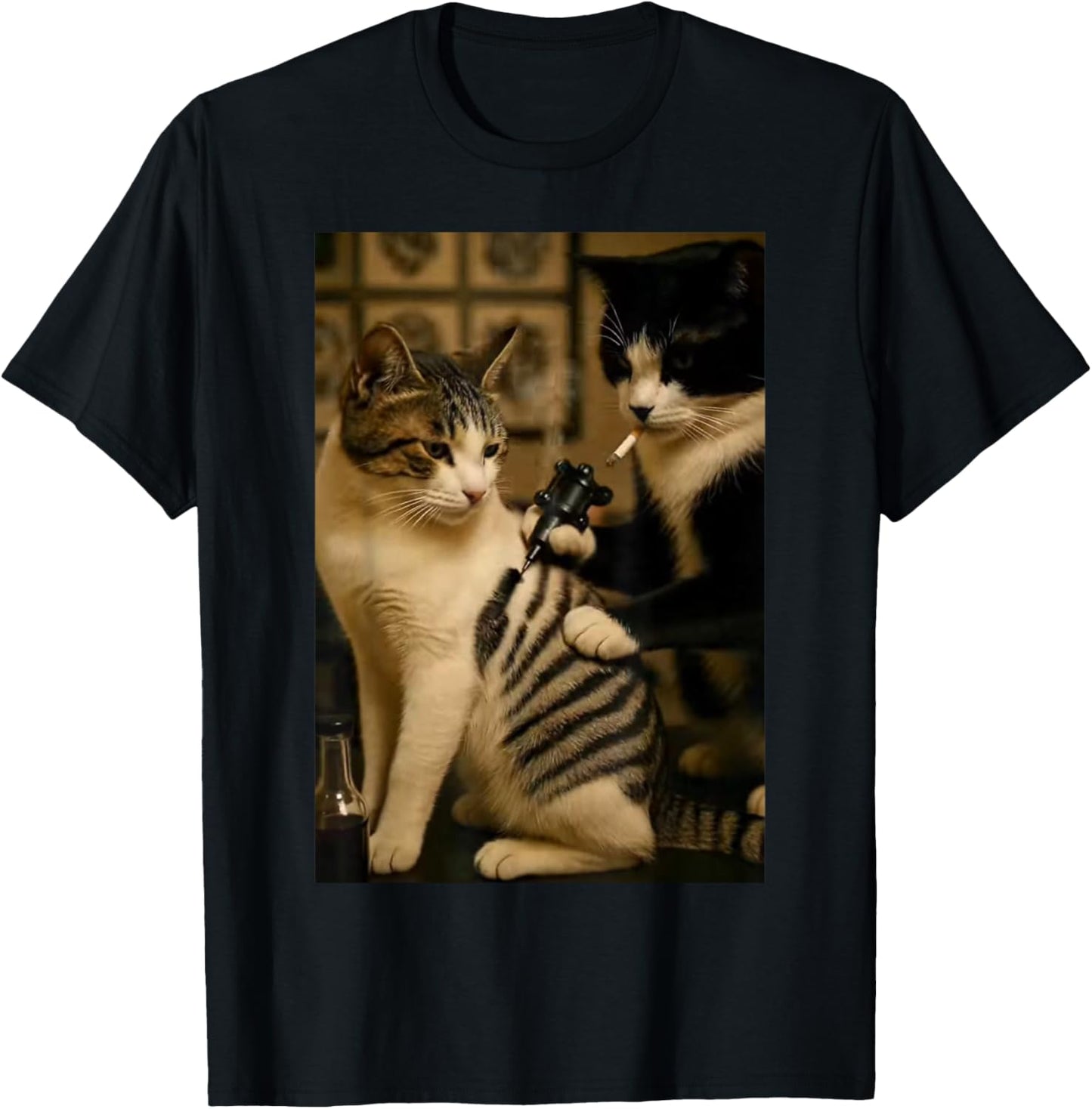 Vintage Cigarette Cat Smoking Tattoo Inked Artist Funny Meme T-Shirt - T-Shirt | Black