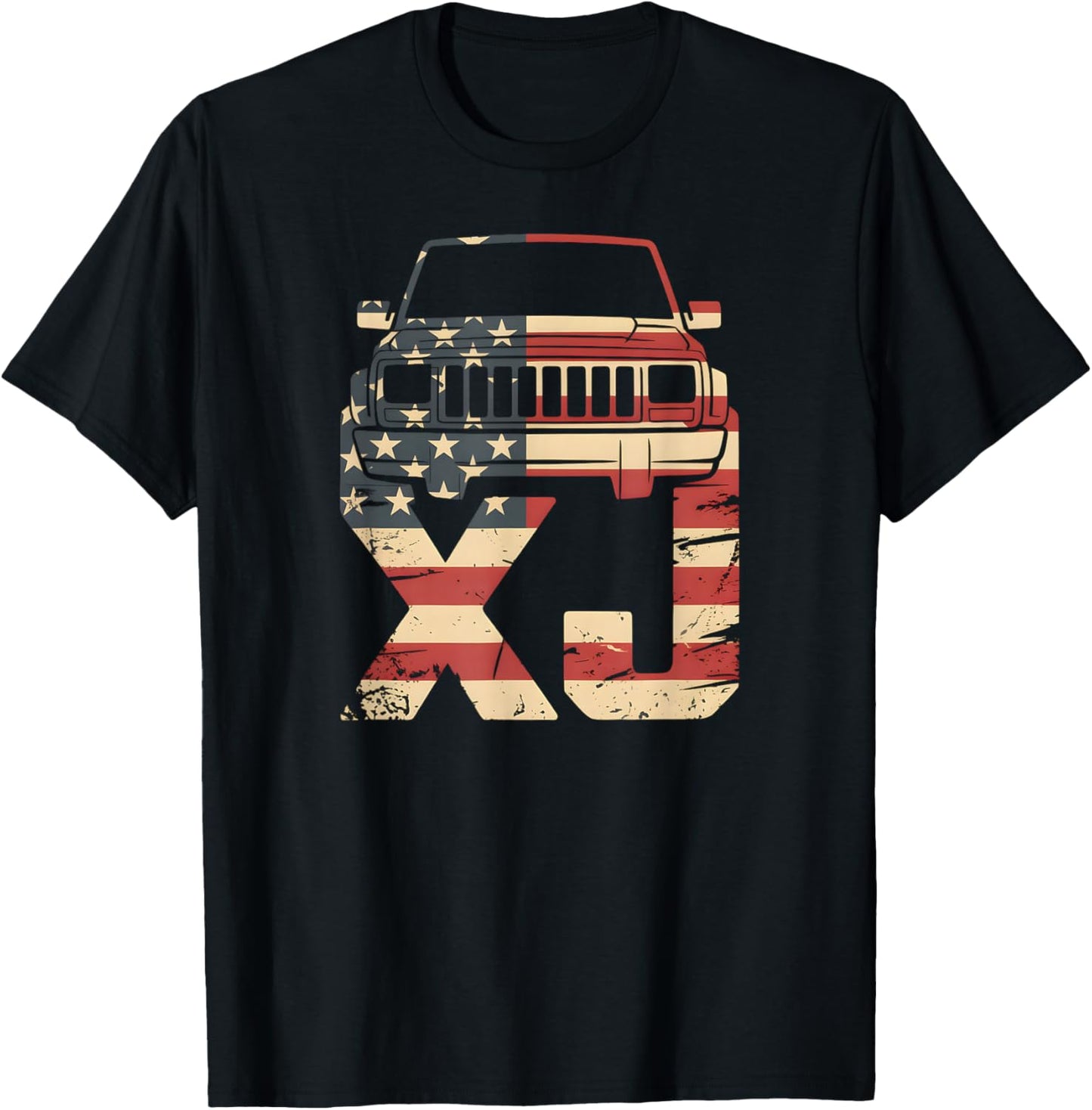 XJ Life Offroad American Flag Patriotic 4x4 Death Wobble T-Shirt - T-Shirt | Black